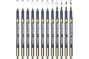 EooUooIP Fineliner Pen - Set di 12 Pennarelli Micro Liner Neri (0.03mm-3mm) per Scrittura e Disegno Precisi - Ideali per Artisti, Studenti e Uso in Ufficio