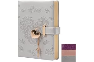 TIEFOSSI Diario con cerradura de corazón con llave, diario de piel sintética púrpura brillante, diario B6 para escribir, 144 hojas de papel forrado, regalo para niñas, mujeres (flor gris)