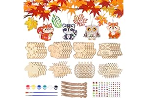 Aragallant 40 Piezas Manualidades de Otoño para niños, 3D Hojas y Animales, Manualidades de Madera de Bricolaje, Decoración de Madera de Otoño, Creativo Cumpleaños Regalo para Niños 3 a 12 Años