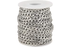 Airssory 33FT(10 Meters) Hypoallergenic 304 Stainless Steel Strong Twisted Cuban Curb Chains Unwelded with Spool Roll for DIY Jewellery Making - 9x6mm