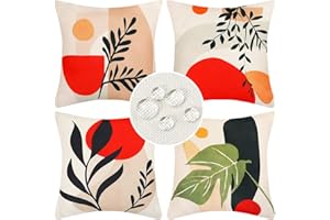DakTou Outdoor Waterproof Cushion covers 45 x 45 Boho Abstract Leaves Throw Pillow Covers Modern Art Decorative Pillow Cases for Sofa Couch Patio Garden Blench Living Room Set of 4