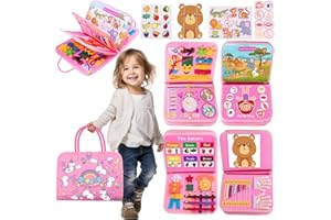 HOLLYHI 9-in-1 Busy Board for Toddlers, Montessori Sensory Activity Preschool Educational Learining Motor Skills Toys for 1 2 3 4 Year Old, Baby Gifts for Kids Travel Airplane Car Holidays Birthday (Pink)