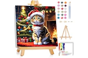 Viart Christmas Paint by Numbers for Adults with Frame - Adult Paint by Numbers Canvas Kits Christmas, Cat Painting by Number for Adult Perfect for Gift Home Wall Decor (8x8inch)