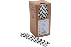 BEAUMONT 8 Inch 6mm Bore Paper Straw - Black & White Striped Pk 250