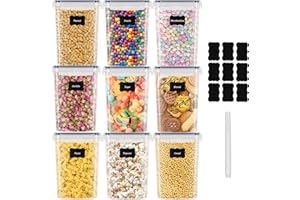 GIKERSY 9 × 2 L Caja de almacenamiento de cocina, lote de frascos herméticos de plástico sellada con tapa, para almacenar cereales, pasta, harina, comida para mascotas