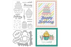INFUNLY Happy Birthday Clear Stamps and Punches for Card Making, DIY Metal Stamps, Cakes, Silic Stamps, Christmas, Thanksgiving Gifts for DIY Craft, Scrapbooking Decor