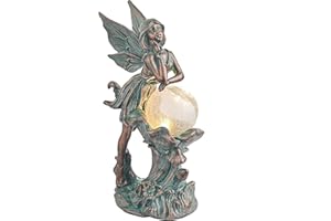 TERESA'S COLLECTIONS Figuras de Hadas de Jardín Exterior, Estatua Grande con Luces Solares, Decoracion de Ángel Que Sostienen su Mejilla, Decoraciones de Patio (Bronce)