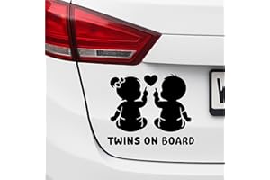 ‎PRINTATTACK Twins on Board Aufkleber Auto Baby Sticker Zwillinge - wetterfest Handmade in Deutschland 13x10 cm Junge-Junge, Junge-Mädchen, Mädchen-Mädchen (Schwarz, V2 Junge - Mädchen)