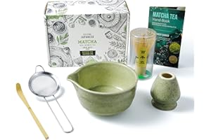 ORAPINK Japanisches Tee-Set (5 Stück) – Matcha Set mit Matcha Besen, Matcha Schale, Bambuslöffel, Teesieb, Besenhalter und Gebrauchsanweisung – Hochwertiges Matcha Tee Zubehör Matcha Set