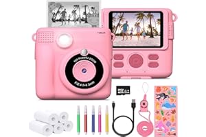 FUNKAM Aparat fotograficzny dla dzieci Natychmiastowe drukowanie,- 2,4" HD 1080P- z kartą SD 32GB, 5 markerów, naklejki, 5 rolek papieru, wisiorek. Aparat dla dzieci i dziewcząt.(Różowy)