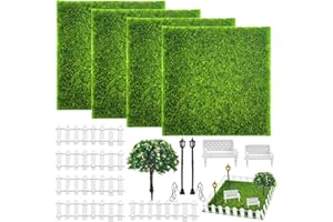 TOPJOWGA Kunstrasen Miniaturgarten, 14 Stück Miniatur Garten Deko, Miniatur Puppenhaus Gartenmöbel Parkbank Straßenlaterne Baum, Mikrolandschaft Miniatur Ornament Gartenzubehör Decor