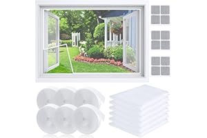 Atuoxing 6Pcs Mosquiteras para Ventanas, Malla Mosquiteras de Ventanas 150x130cm, 6 Rollos Cintas Autoadhesivas (Blanco)