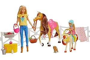 Barbie Famille Coffret Amies des Animaux, Poupee et Mini-Poupee Chelsea, Cheval, Poney, Chiot et Accessoires, Emballage Ferme, Jouet pour Enfant, GLL70