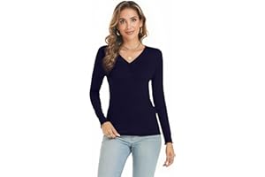 Famrrifuu Maglia Manica Lunga Donna Scollo a V Maglietta Elegante Basic Top Leggero Autunno Inverno Casual T-Shirt
