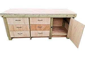ARBOR GARDEN SOLUTIONS Wooden Workbench Tool Cabinet with Lockable Cupboard 18mm Eucalyptus Hardwood Top (8ft)
