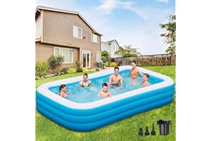 ZEUSFIRE Piscine Gonflable Rectangulaire Familiale, Extra Large Pataugeoire Piscine Familiale pour Jardin pour L'ExtéRieur, La Cour, Les FêTes sur l'eau D'éTé, Facile à Assembler - 330 X 182 X 55cm