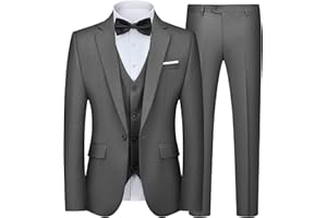 Autsel Mens Suits 3 Piece Slim Fit Single Breasted One Button Tuxedo Suit Blazer Waistcoat Trousers