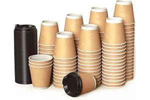 CUPCUP 100 Kraft Plane Double Paroi Gobelets Carton pour Café à Emporter - Tasse Café 240ml avec Couvercles pour Servir Le Café, Le Thé, des Boissons Chaudes et Froides