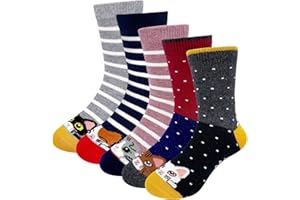 ZAKASA Filles Chaussettes Thermiques en Coton,Chaussette Fantaisie Enfants Fille Bebe Chaussettes Animaux,Hiver Fille Chaussettes épais Socquettes,5 Paires