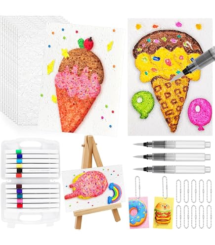 Guhupoy 64PCS Magic Puffy Paint Schwammbilder, Magisches 3D Textur-Malset Für Kinder 3-15 Jahre Schaumstoff Malerei Mit Puffy Pens, Einfach Mit Wasser