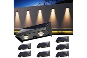 JACKYLED Solar Fence Lights Outdoor, 50 Lumens Bright Fence Lights Outdoor Waterproof Solar Powered Patio Decor Warm White Lights for Wall, Rail, Porch, Backyard, Garden (8/Pack)