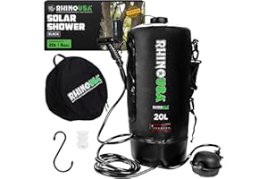 Rhino USA Douche solaire portable de 20 L - Indispensable pour le camping, les festivals, les voyages à la plage, la douche en plein air et plus encore