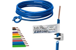 EBROM Conduttore – Singolo cavo flessibile – Cavo in PVC – Cavi di commutazione – Filo H05V-K 0,75 mm² (0,75 mm2) – Colore: blu scuro – molte lunghezze a scelta, da 10 metri a 100 m – Lunghezza