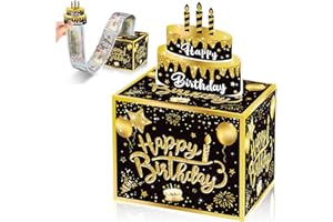 DAOFEN Happy Birthday Money Box for Cash Gift, Funny Pull Surprise Money Gift Box, Novelty Money Gift Ideas Black Gold Birthday Boxes for Gifts, Money Cake Pull Out Kit for Men and Women