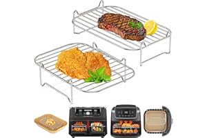 ‎HONYAO Ninja Heißluftfritteuse Zubehör Stapelbare Grillrost für Dual Zone Airfryer 7,6 L–10,4 L, HONYAO 2er-set Edelstahl Grillen Einsätze kompatibel mit Ninja, Cosori, Russell Hobbs andere Dual Air Fryer