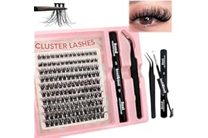 HERACKS 140 szt. DIY zestaw przedłużek do rzęs, 8-16 mm, mieszane, puszyste rzęsy, pojedyncze, indywidualne rzęsy z klejem do rzęs i pęsetą, dla początkujących, wielokrotnego użytku (14Z)