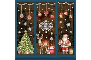 WUQNGI 86 Piezas Pegatinas Navidad Ventanas Cristal Grandes, Vinilos Navideños Escaparate Acuarela, 5 Hojas Adornos de Navidad para Ventanas Reutilizable, Adhesivos Navideños Niños Ventana Decoracion