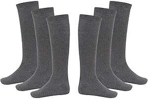 BAMU Back 2 School Unisex Kids Children 6 Pairs Knee High Plain Cotton Rich Socks