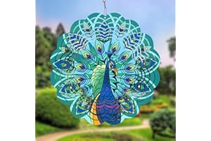 ALEENFOON Metall Windspiel 3D Hängende Wind Spinner, Magische Windmühlen für Outdoor & Indoor Dekorationen, Wind Spinner für Weihnachten Ornament Geschenke für Frauen Mama Oma Frau (Pfau)