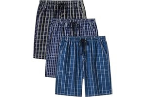 MoFiz Men's Cotton Pyjama Lounge Shorts Checked Button Fly Pyjama Bottoms