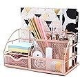 Exerz Desk Organiser/Mesh Desk Tidy Caddy/Pen Holder/Multifunctional Organiser With 7 Compartments (Rose Gold)