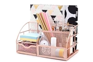 EXERZ Organisateur de Bureau/Papeterie Organizer/Pot à stylo/Bureau Ranger/Multifonctions Organisateur (Or rose)