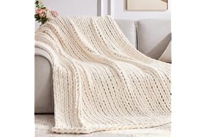 Negwoo Grov överkast, 203 x 228 cm, stickat överkast, chenille-garn för säng, soffa, handgjord, krämfärgad, virkad, stor, tjo