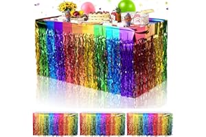 NUWIQ Quasten Tischrock,4 Stück Tischröcke Regenbogen, L275 × H75cm Metallfolien Fransen Tischrock, Dekorativer Tischrock,Quasten Tischrock, Party Tischröcke, für Geburtstage, Festivals, Hochzeiten