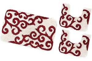 emmevi Tappeto Bagno Liberty Parure Morbido Antiscivolo Assorbente Lavabile MOD.Amalfi Set 3 Pezzi Bordeaux