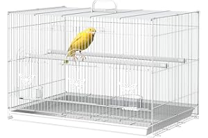 PawHut Gabbia per Uccelli in Metallo con Posatoi e Ciotole per Cibo, Voliera per Canarini e Pappagallini 60x41x41cm, Bianco