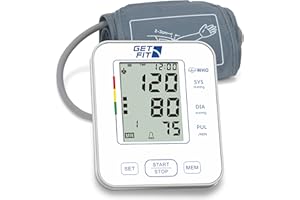 Get Fit Blood Pressure Monitor CE Approved UK for Home Use - Medical Upper Arm Blood Pressure Machine - Heart Rate Monitor - Hypertension Detector - Adjustable 22-32cm Large Adult Cuff - LCD Display
