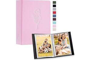 Lanpn Album Photo 10x15 Mini Petit Format 50 Pochette 2 Paquets, Lin Tissu Album pour Vertical Photos Rose