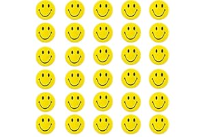 OBLIQUE UNIQUE Oblique-Unique® 30 Stück Gelbe Smiley Face Anstecker Ø 4,2cm / Buttons mit Sicherheitsnadel hinten - kräftige Farben für Gute Laune