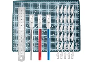 CHEDIN 2 Stück Skalpell mit 20 Ersatzklingen, Bastelmesser Cuttermesser Hobbymesser Schnitzmesser Cutter für DIY Art Work Cutting (B)