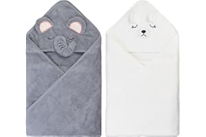 Okabay 2 Pcs Hooded Baby Towel Set, 80 * 80 cm Animal Design Baby Bath Towel, Baby Towel Super Absorbent, Animal Design Baby Bath Towels Absorbent, Baby Bath Towel Set for Baby Boys Girls Newborn