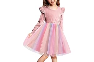 Arshiner Robe en Velours Fille Robe en Tulle à Manches Longues Robe de Princesse Enfant Robe de Festival Robe de Soirée Robes de Noël pour Enfants avec Paillettes 2-7 Ans
