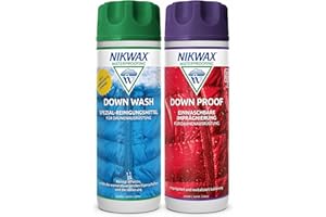 ‎NIKWAX Nikwax Down Wash und Down Proof Doppelpack 2 x 300ml, zur Reinigung und Imprägnierung von Daunenbekleidung, Ausrüstung und Schlafsäcken