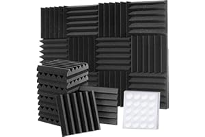 Foneso Mousse Acoustique, 30 x 30 x 5 cm (Densité :25 kg/m³) Mur Insonorisant 3D Haute Densité, Matériaux d'Insonorisation pour Salles d'Enregistrement et Bureaux (12 Morceaux, Noir)