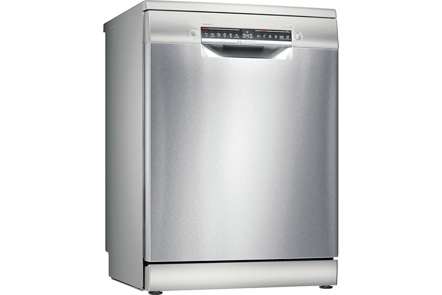 Bosch SMS4EMI01E Series 4, Freestanding Smart Dishwasher, Customizable Cucumbers, EcoSilence Drive Motor, 14 Places, Steel, 60 cm