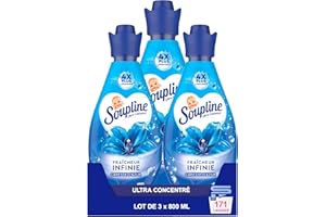 SOUPLINE - Adoucissant Fraîcheur Infinie Caresse d'Azur - Ultra Concentré - Lot de 3 x 800ml